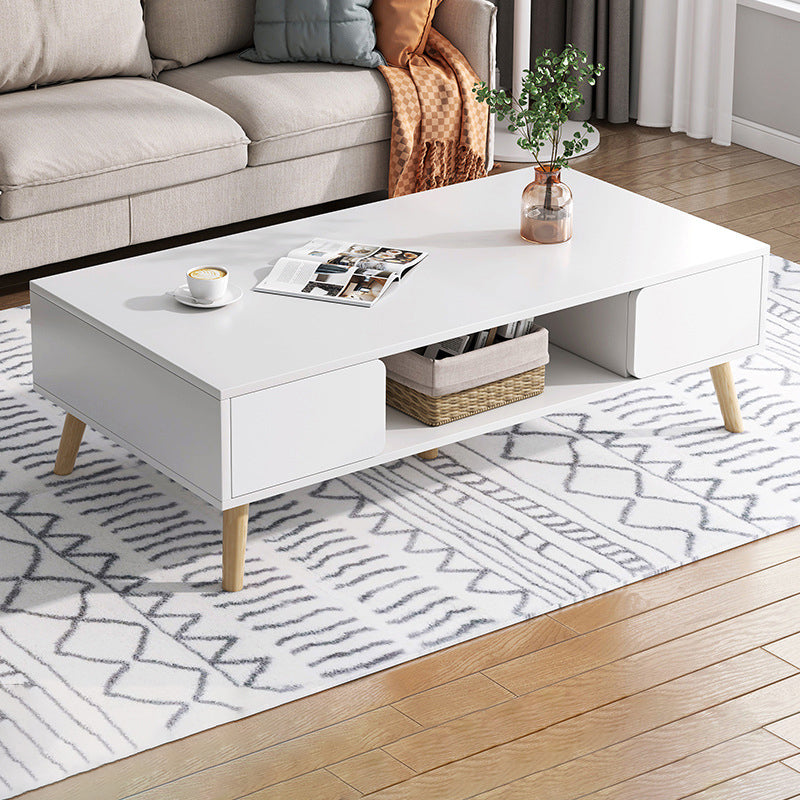 Rectangle Wood Coffee Table 4 Legs Single Coffee Table with Drawer 47"L x 24"W x 16.5"H White 4 Clearhalo 'Coffee & Accent Tables' 'Coffee Tables' 'coffee_tables' 'furn' 'furn_coffee_tables' 'Furniture' 'Living Room Furniture' 6816515