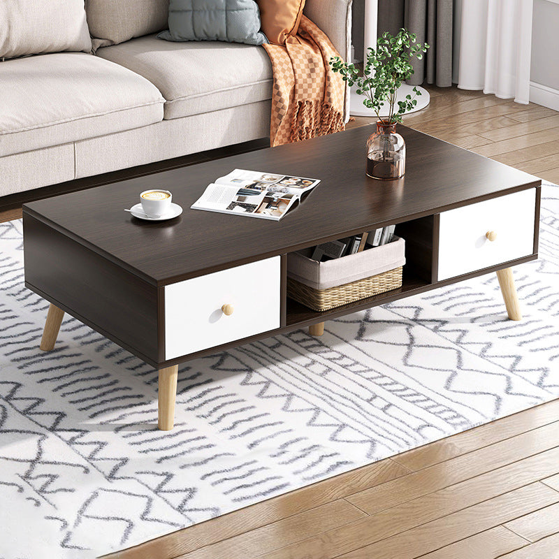 Rectangle Wood Coffee Table 4 Legs Single Coffee Table with Drawer 39"L x 20"W x 17"H Grey 4 Clearhalo 'Coffee & Accent Tables' 'Coffee Tables' 'coffee_tables' 'furn' 'furn_coffee_tables' 'Furniture' 'Living Room Furniture' 6816519