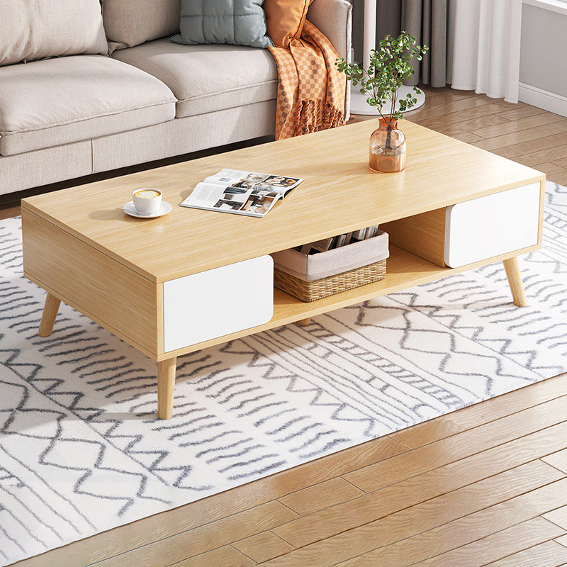 Rectangle Wood Coffee Table 4 Legs Single Coffee Table with Drawer 47"L x 24"W x 16.5"H Natural 4 Clearhalo 'Coffee & Accent Tables' 'Coffee Tables' 'coffee_tables' 'furn' 'furn_coffee_tables' 'Furniture' 'Living Room Furniture' 6816525