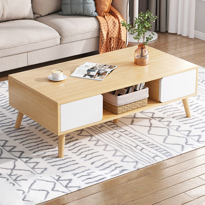 Rectangle Wood Coffee Table 4 Legs Single Coffee Table with Drawer 39"L x 20"W x 17"H Natural 4 Clearhalo 'Coffee & Accent Tables' 'Coffee Tables' 'coffee_tables' 'furn' 'furn_coffee_tables' 'Furniture' 'Living Room Furniture' 6816526