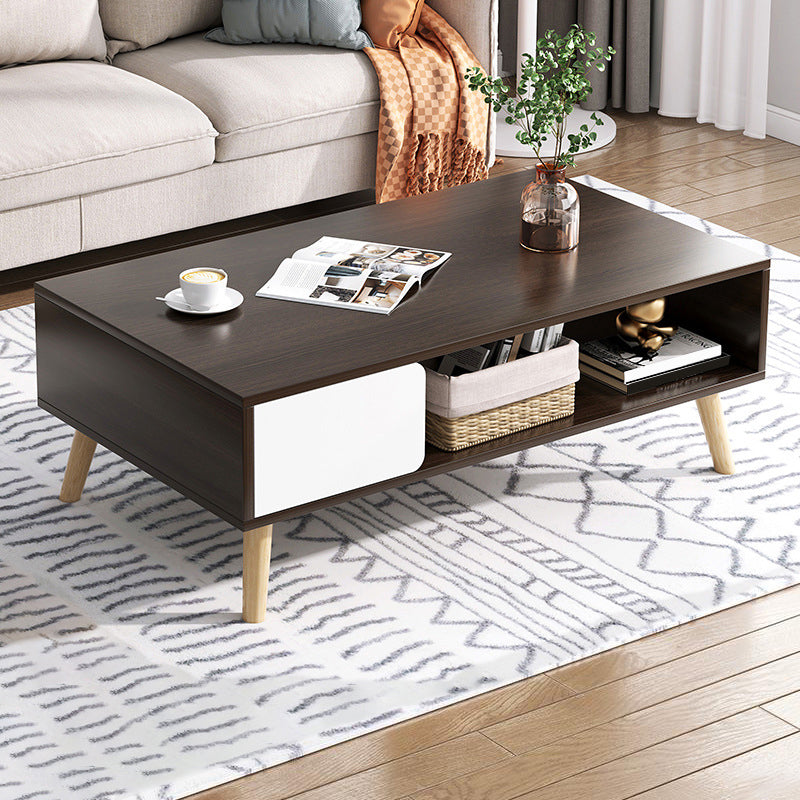 Rectangle Wood Coffee Table 4 Legs Single Coffee Table with Drawer 31.5"L x 16"W x 16.5"H Dark Walnut 2 Clearhalo 'Coffee & Accent Tables' 'Coffee Tables' 'coffee_tables' 'furn' 'furn_coffee_tables' 'Furniture' 'Living Room Furniture' 6816527