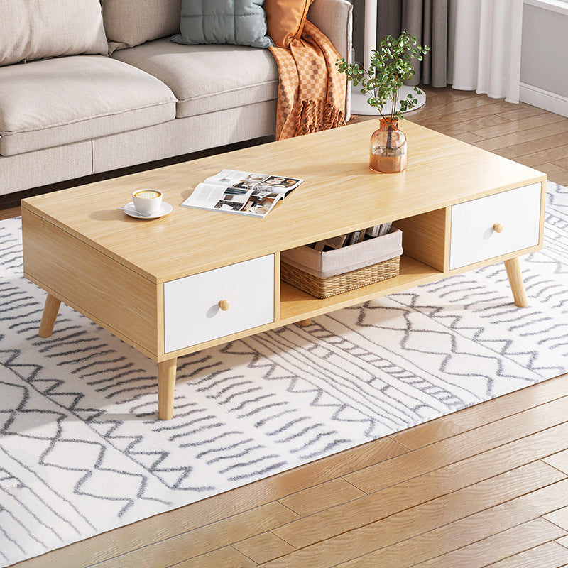 Rectangle Wood Coffee Table 4 Legs Single Coffee Table with Drawer 47"L x 24"W x 16.5"H Wood 4 Clearhalo 'Coffee & Accent Tables' 'Coffee Tables' 'coffee_tables' 'furn' 'furn_coffee_tables' 'Furniture' 'Living Room Furniture' 6816528