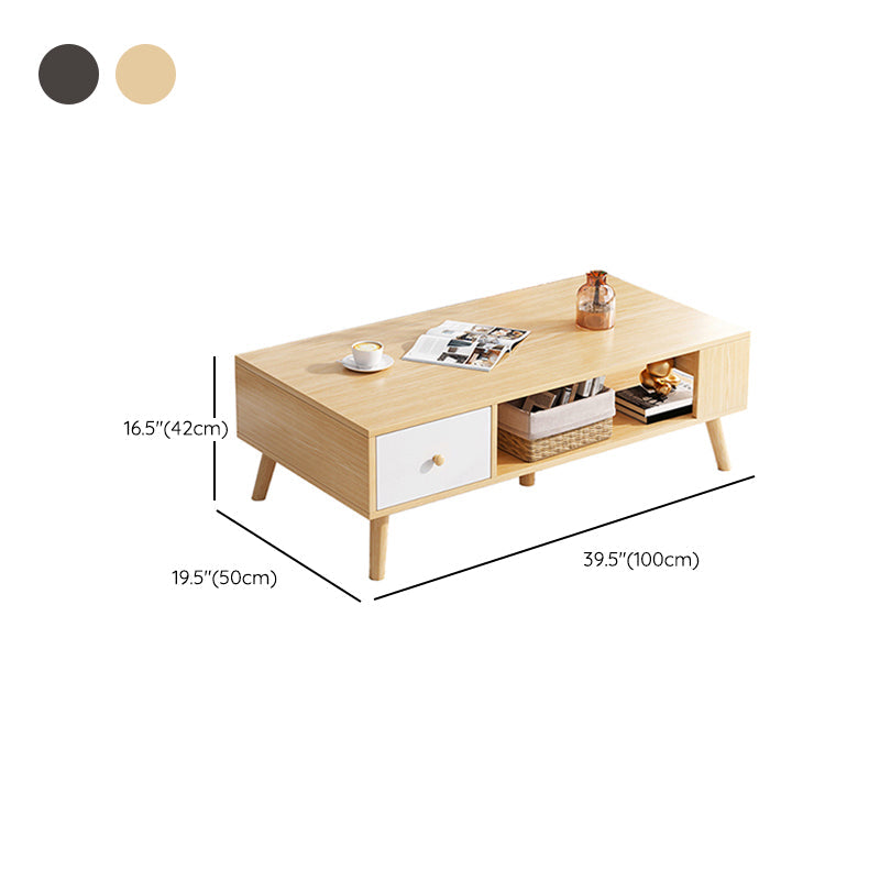 Rectangle Wood Coffee Table 4 Legs Single Coffee Table with Drawer Clearhalo 'Coffee & Accent Tables' 'Coffee Tables' 'coffee_tables' 'furn' 'furn_coffee_tables' 'Furniture' 'Living Room Furniture' 6816532