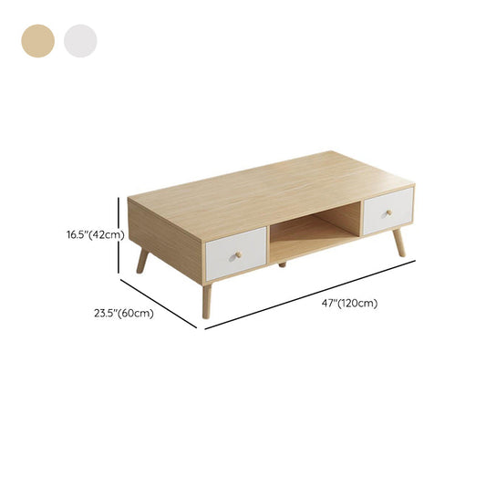 Rectangle Wood Coffee Table 4 Legs Single Coffee Table with Drawer