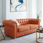 Solid Color Faux Leather Chesterfield Sofa Rolled Arm Tufted Back Sofa
