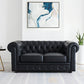 Solid Color Faux Leather Chesterfield Sofa Rolled Arm Tufted Back Sofa