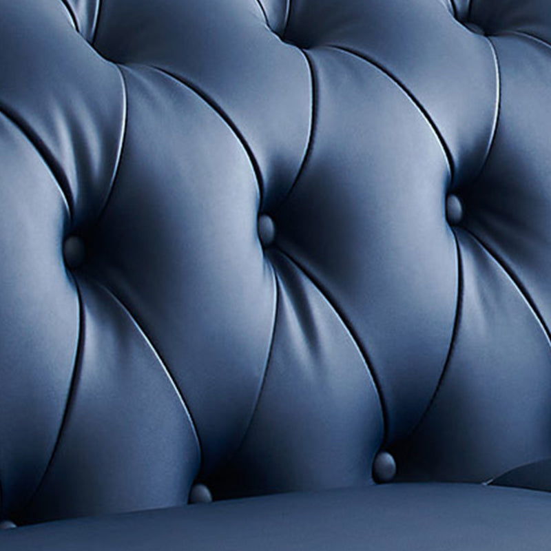 Solid Color Faux Leather Chesterfield Sofa Rolled Arm Tufted Back Sofa