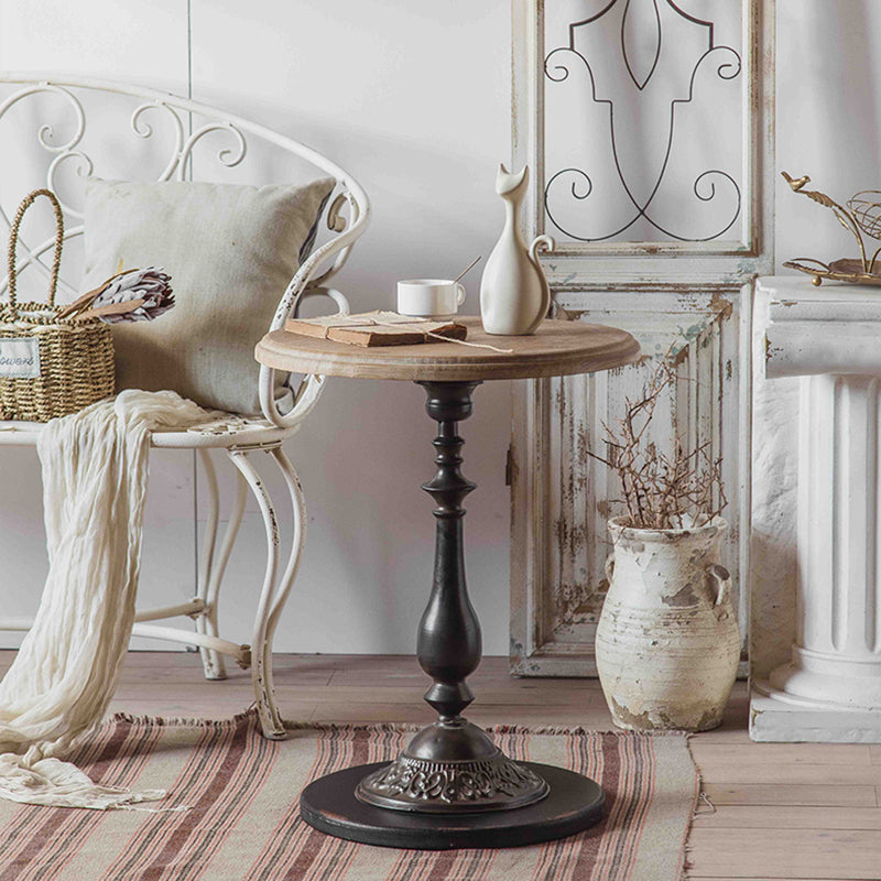 Tavolino accento di divano di divano in stile rustico in metallo e laterale in legno