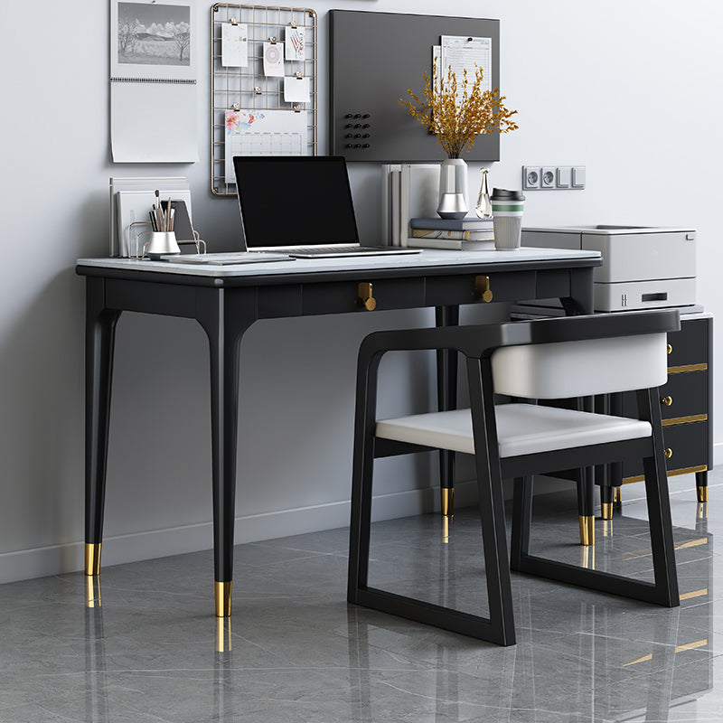 Glam Stone Office Desk Rectangular Black Writing Desk for Office 55.1"L x 21.7"W x 29.5"H Clearhalo 'furn' 'furn_office_desk' 'Furniture' 'Office Desks' 'Office Furniture' 'office_desk' 6817477