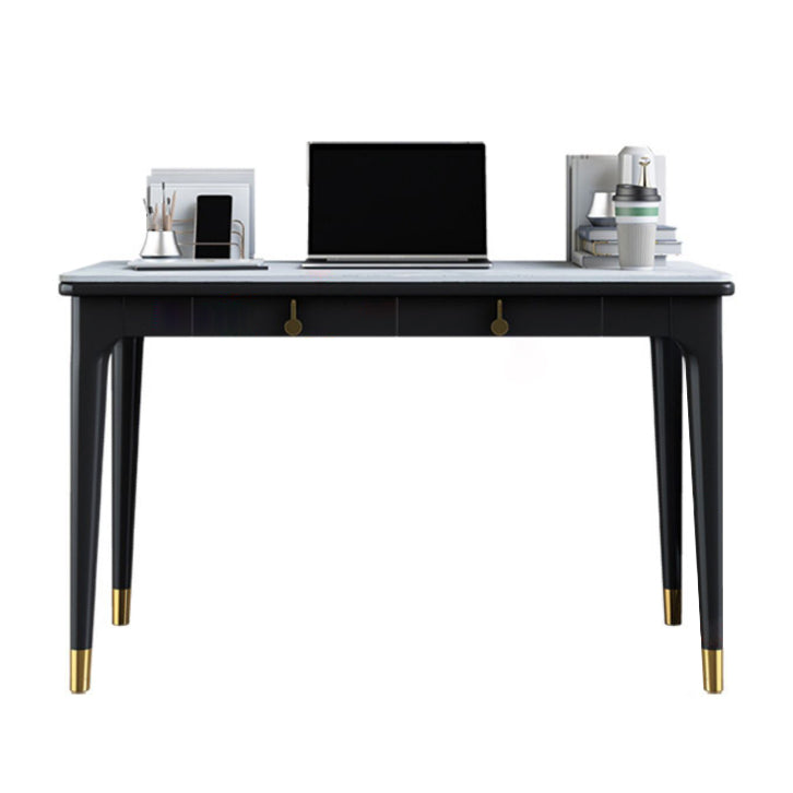 Glam Stone Office Desk Rectangular Black Writing Desk for Office 31"L x 18"W x 30"H Clearhalo 'furn' 'furn_office_desk' 'Furniture' 'Office Desks' 'Office Furniture' 'office_desk' 6817479