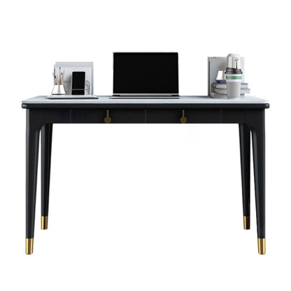 Glam Stone Office Desk Rectangular Black Writing Desk for Office 31"L x 18"W x 30"H Clearhalo 'furn' 'furn_office_desk' 'Furniture' 'Office Desks' 'Office Furniture' 'office_desk' 6817479