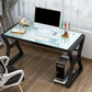 Glass-Top Contemporary Office Desk Antique Finish Computer Desk with Metal Legs Black White Clearhalo 'furn' 'furn_office_desk' 'Furniture' 'Office Desks' 'Office Furniture' 'office_desk' 6817761
