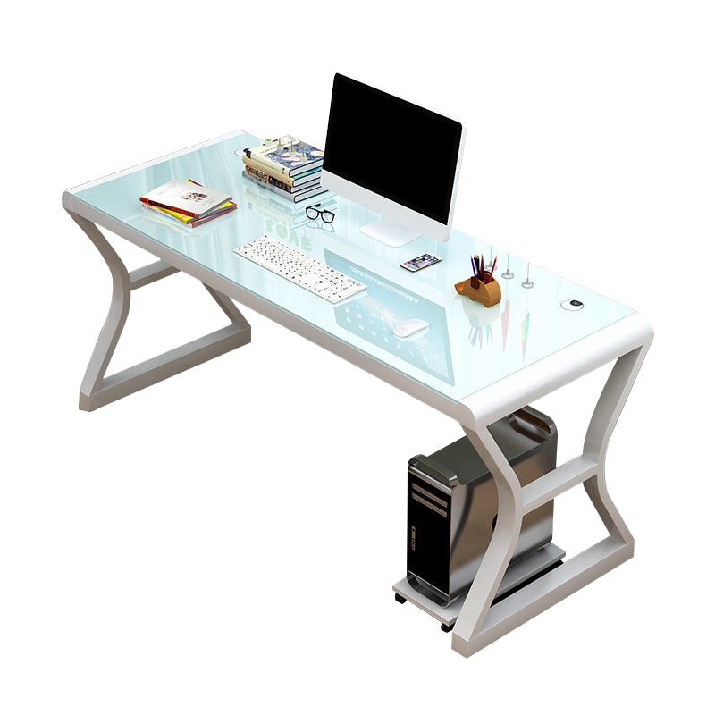 Glass-Top Contemporary Office Desk Antique Finish Computer Desk with Metal Legs Clearhalo 'furn' 'furn_office_desk' 'Furniture' 'Office Desks' 'Office Furniture' 'office_desk' 6817763