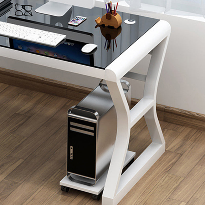 Glass-Top Contemporary Office Desk Antique Finish Computer Desk with Metal Legs Clearhalo 'furn' 'furn_office_desk' 'Furniture' 'Office Desks' 'Office Furniture' 'office_desk' 6817765