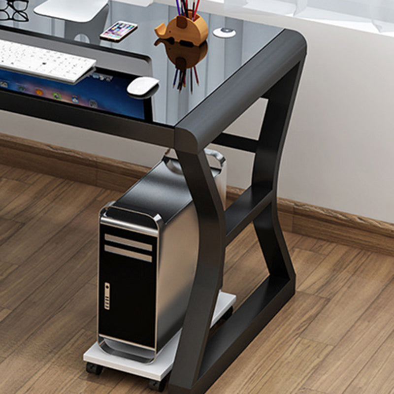 Glass-Top Contemporary Office Desk Antique Finish Computer Desk with Metal Legs Clearhalo 'furn' 'furn_office_desk' 'Furniture' 'Office Desks' 'Office Furniture' 'office_desk' 6817766