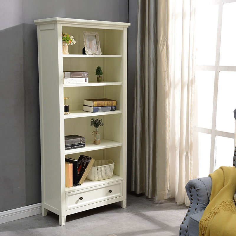 Modern Style Closed Back Bookcase Standard Wooden Bookshelf  in White
