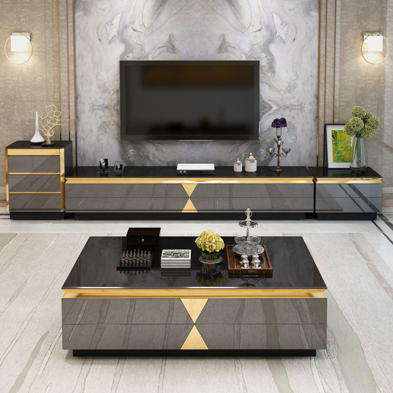 Glass TV Stand Console Enclosed Storage TV Console with Drawers Clearhalo 'furn' 'furn_tv_stands_entertainment_centers' 'Furniture' 'Living Room Furniture' 'TV Stands & Entertainment Centers' 'TV Stands & Media Storage Furniture' 'tv_stands_entertainment_centers' 6822202