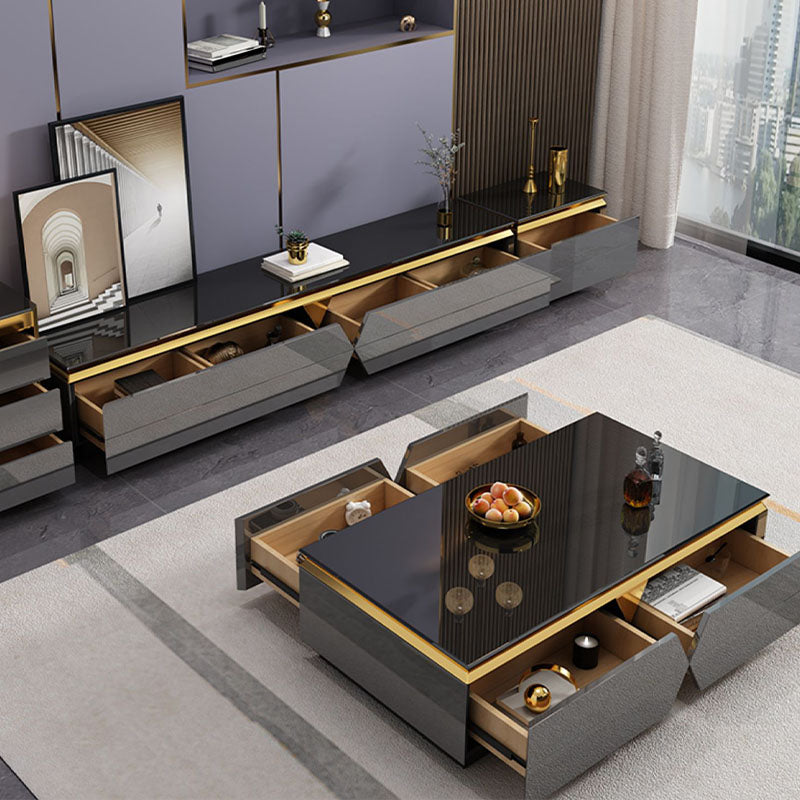 Glass TV Stand Console Enclosed Storage TV Console with Drawers Clearhalo 'furn' 'furn_tv_stands_entertainment_centers' 'Furniture' 'Living Room Furniture' 'TV Stands & Entertainment Centers' 'TV Stands & Media Storage Furniture' 'tv_stands_entertainment_centers' 6822203