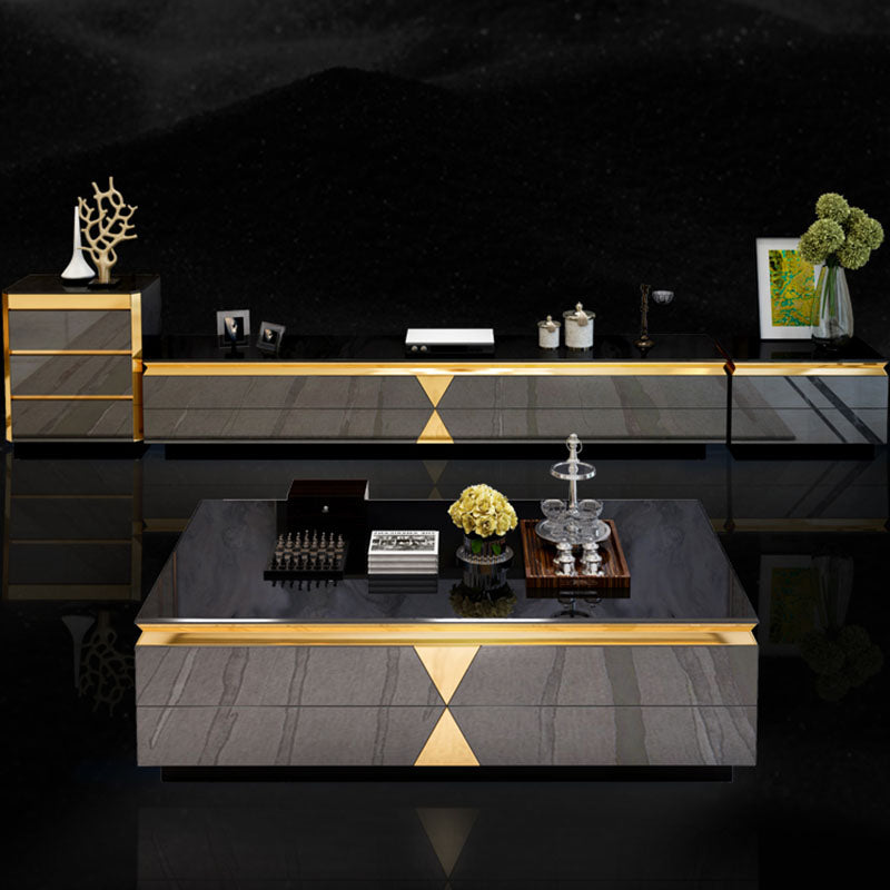 Glass TV Stand Console Enclosed Storage TV Console with Drawers Clearhalo 'furn' 'furn_tv_stands_entertainment_centers' 'Furniture' 'Living Room Furniture' 'TV Stands & Entertainment Centers' 'TV Stands & Media Storage Furniture' 'tv_stands_entertainment_centers' 6822204