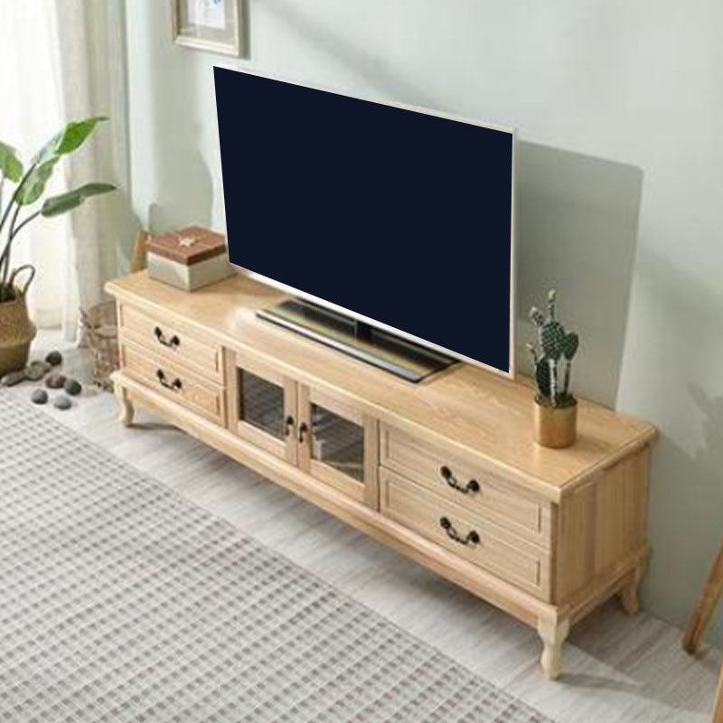 Wooden TV Stand Console Enclosed Storage TV Console with Drawers 59"L x 16"W x 20"H Natural Clearhalo 'furn' 'furn_tv_stands_entertainment_centers' 'Furniture' 'Living Room Furniture' 'TV Stands & Entertainment Centers' 'TV Stands & Media Storage Furniture' 'tv_stands_entertainment_centers' 6822232