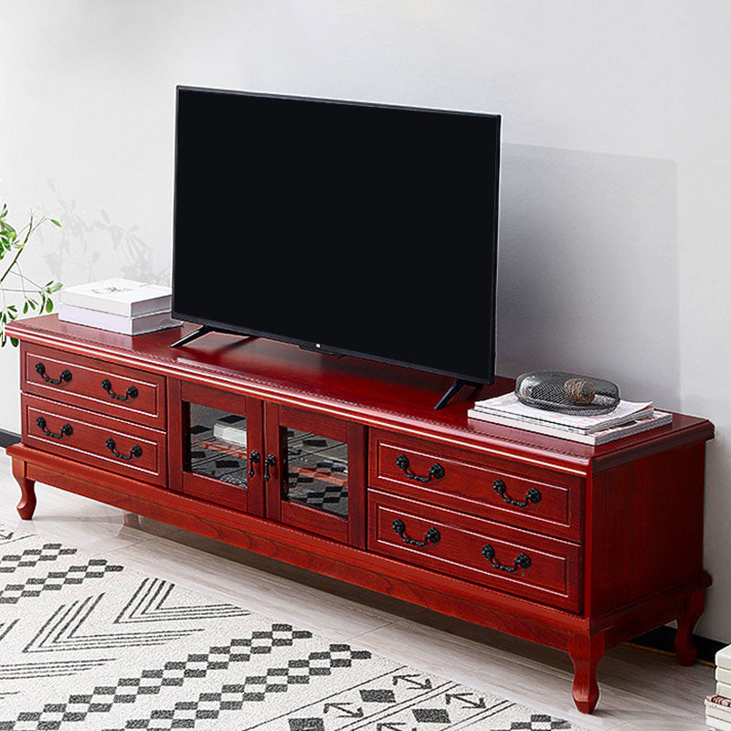 Wooden TV Stand Console Enclosed Storage TV Console with Drawers 79"L x 16"W x 20"H Burgundy Clearhalo 'furn' 'furn_tv_stands_entertainment_centers' 'Furniture' 'Living Room Furniture' 'TV Stands & Entertainment Centers' 'TV Stands & Media Storage Furniture' 'tv_stands_entertainment_centers' 6822240