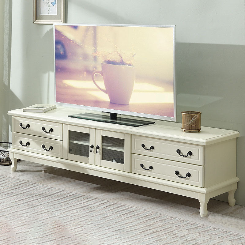 Wooden TV Stand Console Enclosed Storage TV Console with Drawers 79"L x 16"W x 20"H Ivory Clearhalo 'furn' 'furn_tv_stands_entertainment_centers' 'Furniture' 'Living Room Furniture' 'TV Stands & Entertainment Centers' 'TV Stands & Media Storage Furniture' 'tv_stands_entertainment_centers' 6822242