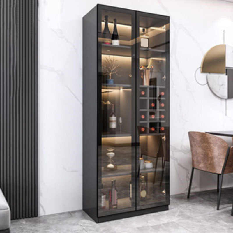 Contemporary Display Stand Faux Wood Storage Cabinet with Lighting 31"L x 16"W x 79"H Black-Gray Clearhalo 'Display & China Cabinets' 'display_china_cabinets' 'furn' 'furn_display_china_cabinets' 'Furniture' 'Kitchen & Dining Furniture' 6822312