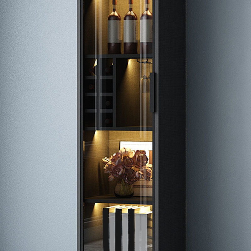 Modern Faux Wood Display Stand Glass Doors Storage Cabinet with Doors