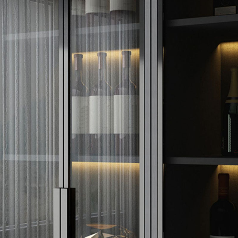 Modern Faux Wood Display Stand Glass Doors Storage Cabinet with Doors