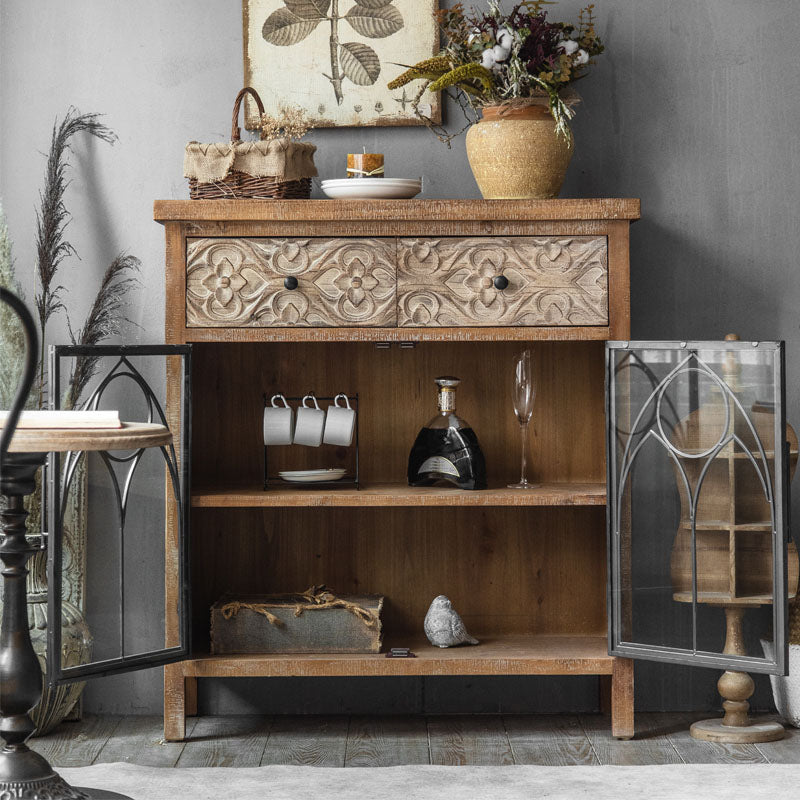 Tradizionale in legno in legno in legno portainteri di stoccaggio in vetro per sala da pranzo