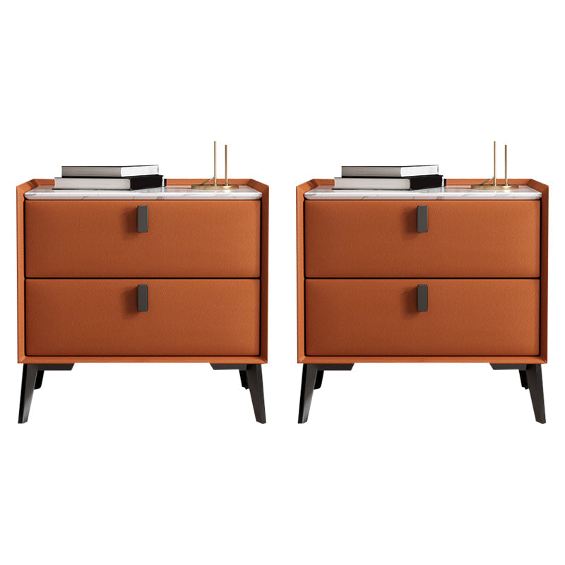 Contemporary Accent Table Nightstand Stone Nightstand with Drawers Orange 2 Piece Set Clearhalo 'Bedroom Furniture' 'furn' 'furn_night_stand' 'Furniture' 'night_stand' 'Nightstands' 6822508