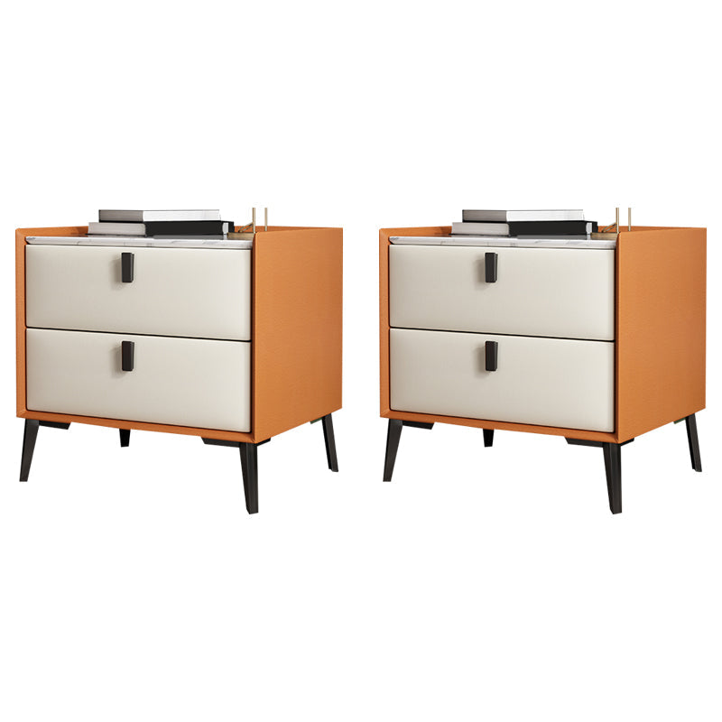 Contemporary Accent Table Nightstand Stone Nightstand with Drawers Orange White 2 Piece Set Clearhalo 'Bedroom Furniture' 'furn' 'furn_night_stand' 'Furniture' 'night_stand' 'Nightstands' 6822509