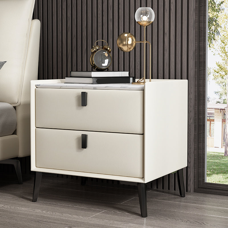 Contemporary Accent Table Nightstand Stone Nightstand with Drawers Off-White 1 Piece Clearhalo 'Bedroom Furniture' 'furn' 'furn_night_stand' 'Furniture' 'night_stand' 'Nightstands' 6822511