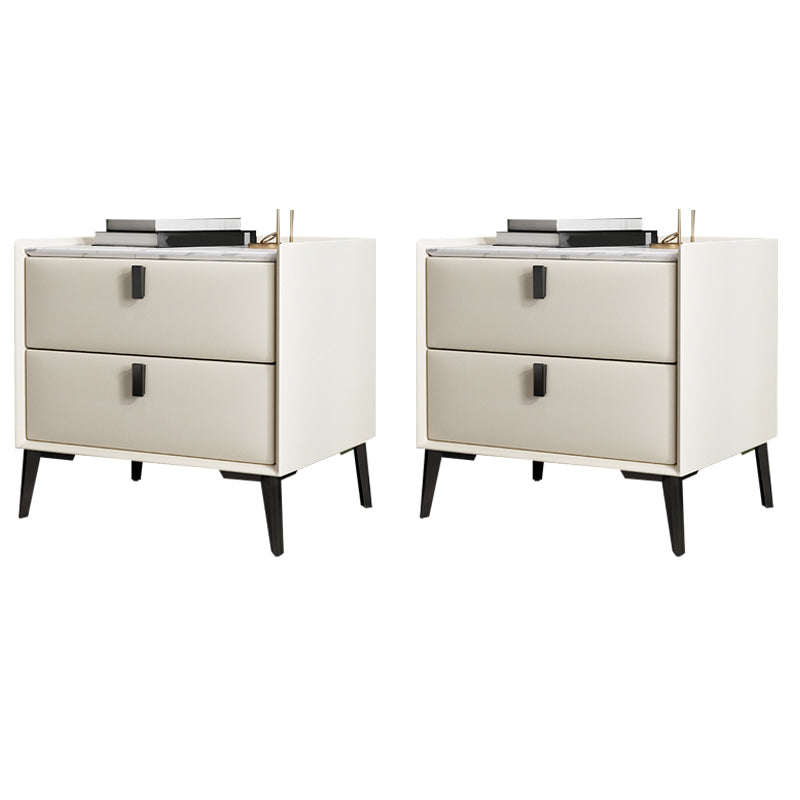 Contemporary Accent Table Nightstand Stone Nightstand with Drawers Off-White 2 Piece Set Clearhalo 'Bedroom Furniture' 'furn' 'furn_night_stand' 'Furniture' 'night_stand' 'Nightstands' 6822512