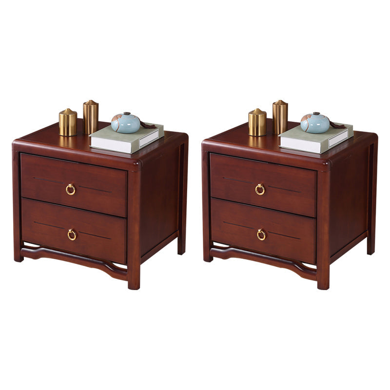 Traditional Accent Table Nightstand Antique Finish Drawer Storage Bed Nightstand Nut-Brown 2 Piece Set Clearhalo 'Bedroom Furniture' 'furn' 'furn_night_stand' 'Furniture' 'night_stand' 'Nightstands' 6822570