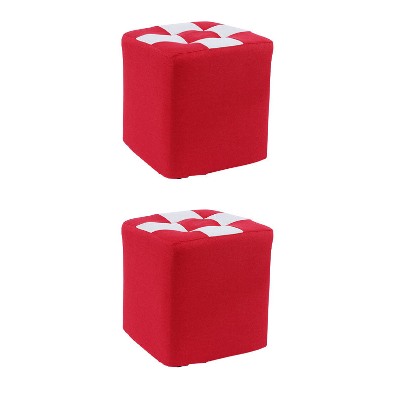 Modern Square Pouf Wooden Frame Cotton Pouf for Drawing Room Red 2 Piece Set Clearhalo 'furn' 'furn_ottomans_poufs' 'Furniture' 'Living Room Furniture' 'Ottomans & Poufs' 'ottomans_poufs' 6823148