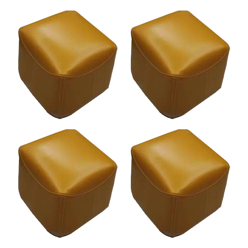 Mid-Century Modern Ottoman Genuine Leather Upholstered Solid Color Square Ottoman Yellow 4 Piece Set Clearhalo 'furn' 'furn_ottomans_poufs' 'Furniture' 'Living Room Furniture' 'Ottomans & Poufs' 'ottomans_poufs' 6823207
