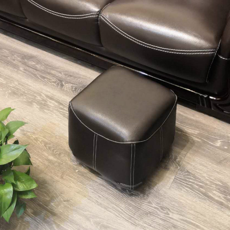 Mid-Century Modern Ottoman Genuine Leather Upholstered Solid Color Square Ottoman Black 1 Piece Clearhalo 'furn' 'furn_ottomans_poufs' 'Furniture' 'Living Room Furniture' 'Ottomans & Poufs' 'ottomans_poufs' 6823213