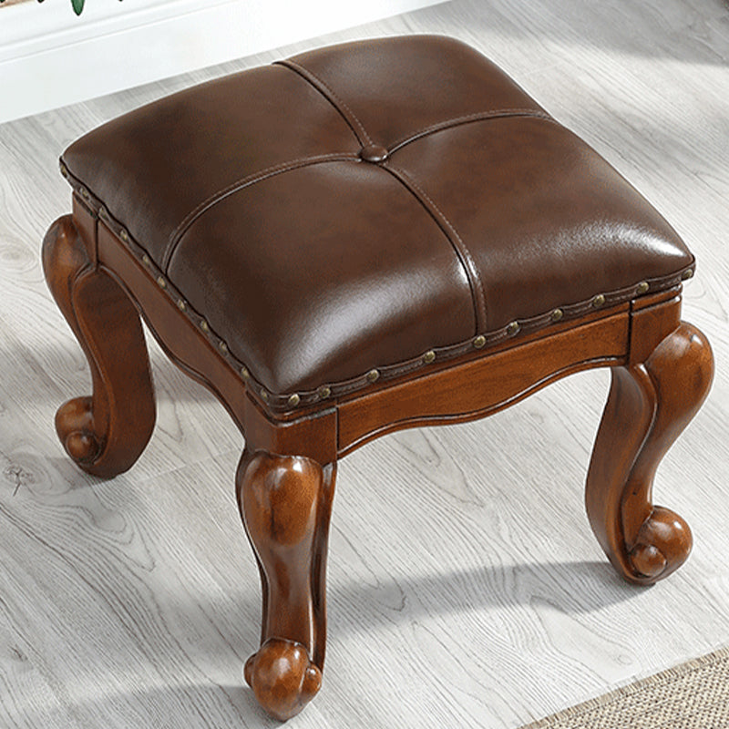 Mid-Century Modern Ottoman Genuine Leather Tufted Rectangle Ottoman with Nailhead Trim Clearhalo 'furn' 'furn_ottomans_poufs' 'Furniture' 'Living Room Furniture' 'Ottomans & Poufs' 'ottomans_poufs' 6824673