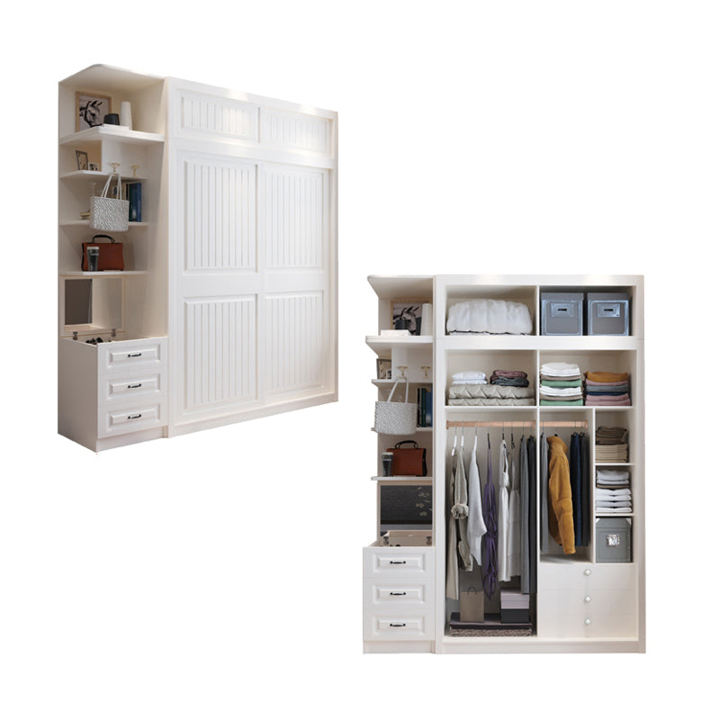 Contemporary Wardrobe Armoire with Garment Rod Wood Wardrobe Closet Armoire & Side Cabinet & Top Cabinet Clearhalo 'Armoires & Wardrobes' 'armoires_wardrobes' 'Bedroom Furniture' 'furn' 'furn_armoires_wardrobes' 'Furniture' 6825589
