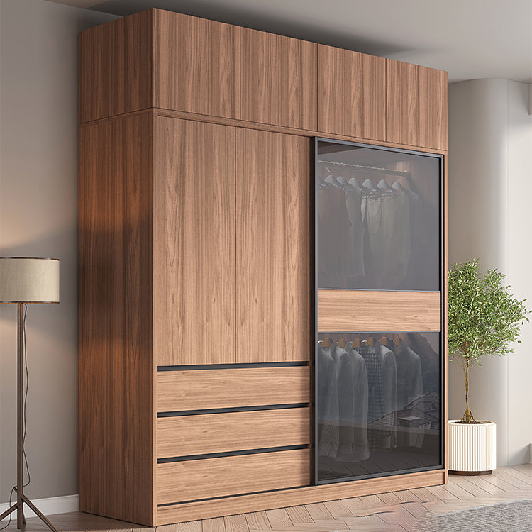 Glass and Wood Wardrobe Cabinet Brown Wardrobe Armoire with Garment Rod Clearhalo 'Armoires & Wardrobes' 'armoires_wardrobes' 'Bedroom Furniture' 'furn' 'furn_armoires_wardrobes' 'Furniture' 6825656