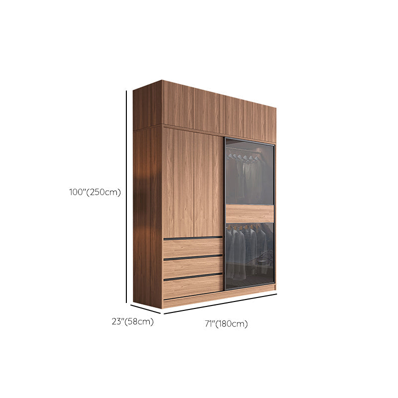 Glass and Wood Wardrobe Cabinet Brown Wardrobe Armoire with Garment Rod Clearhalo 'Armoires & Wardrobes' 'armoires_wardrobes' 'Bedroom Furniture' 'furn' 'furn_armoires_wardrobes' 'Furniture' 6825671