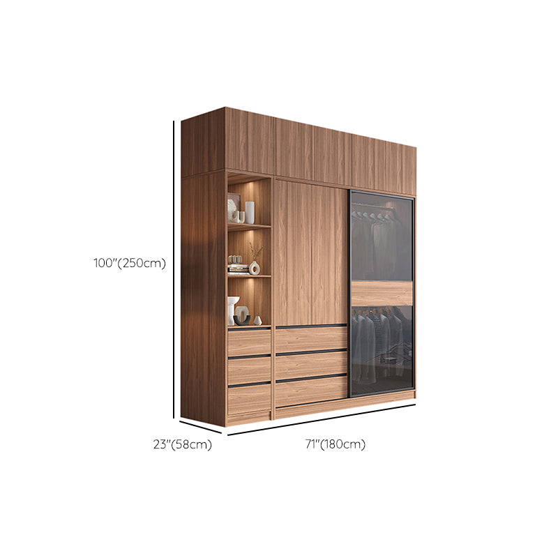 Glass and Wood Wardrobe Cabinet Brown Wardrobe Armoire with Garment Rod Clearhalo 'Armoires & Wardrobes' 'armoires_wardrobes' 'Bedroom Furniture' 'furn' 'furn_armoires_wardrobes' 'Furniture' 6825679
