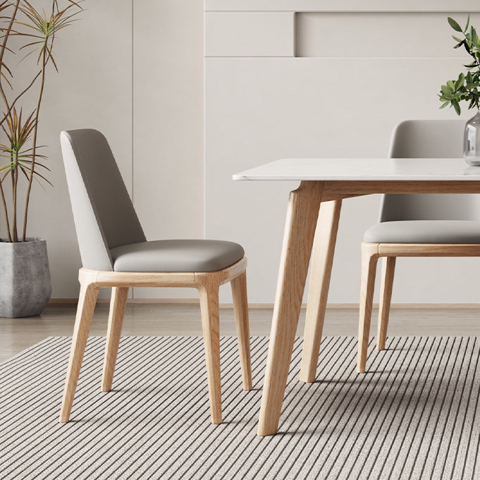 Contemporary Style 1/4/5 Pieces Dining Chairs Set Rectangle Stone Furniture in White