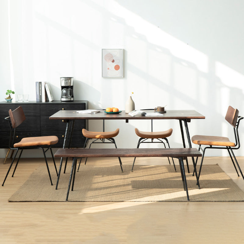 Modern 1/4/5/6/7 Pieces Dining Set Oak Wood Dining Table for Dining Room 6 Pieces: Black-Gold Table, 4 Chairs, 1 Bench Clearhalo 'Dining Room Sets' 'Dining Tables & Seating' 'dining_room_set' 'furn' 'furn_dining_room_set' 'Furniture' 'Kitchen & Dining Furniture' 6825820