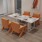 Nordic 1/5 Pieces Dining Set Stone Dining Table for Dining Room 5-Piece set: 1 Matte White Table+4 Brown Chairs Clearhalo 'Dining Room Sets' 'Dining Tables & Seating' 'dining_room_set' 'furn' 'furn_dining_room_set' 'Furniture' 'Kitchen & Dining Furniture' 6825901