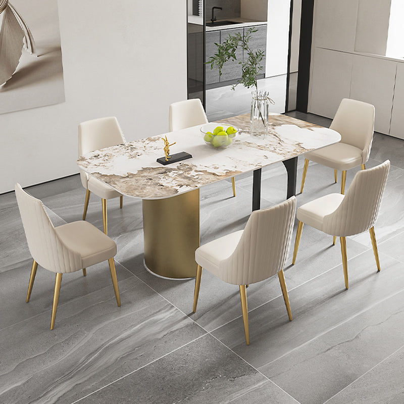 Glam 1/4/5/6/7 Pieces Dining Set Rectangle Stone Dining Table for Dining Room Clearhalo 'Dining Room Sets' 'Dining Tables & Seating' 'dining_room_set' 'furn' 'furn_dining_room_set' 'Furniture' 'furniture_dining_room_set' 'Kitchen & Dining Furniture' 6825919