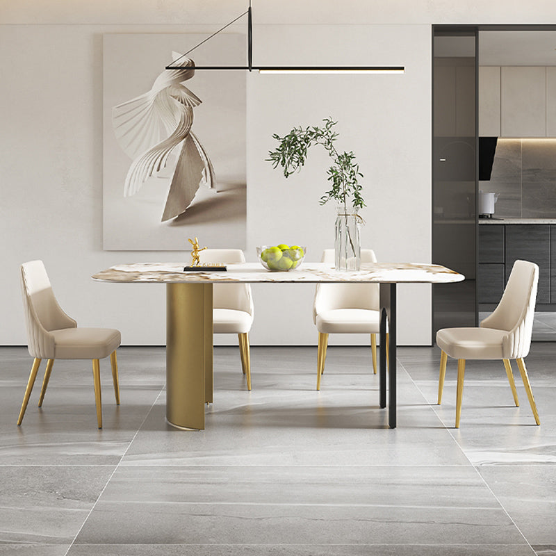 Glam 1/4/5/6/7 Pieces Dining Set Rectangle Stone Dining Table for Dining Room Clearhalo 'Dining Room Sets' 'Dining Tables & Seating' 'dining_room_set' 'furn' 'furn_dining_room_set' 'Furniture' 'furniture_dining_room_set' 'Kitchen & Dining Furniture' 6825921