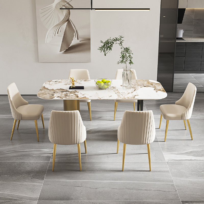 Glam 1/4/5/6/7 Pieces Dining Set Rectangle Stone Dining Table for Dining Room Clearhalo 'Dining Room Sets' 'Dining Tables & Seating' 'dining_room_set' 'furn' 'furn_dining_room_set' 'Furniture' 'furniture_dining_room_set' 'Kitchen & Dining Furniture' 6825922