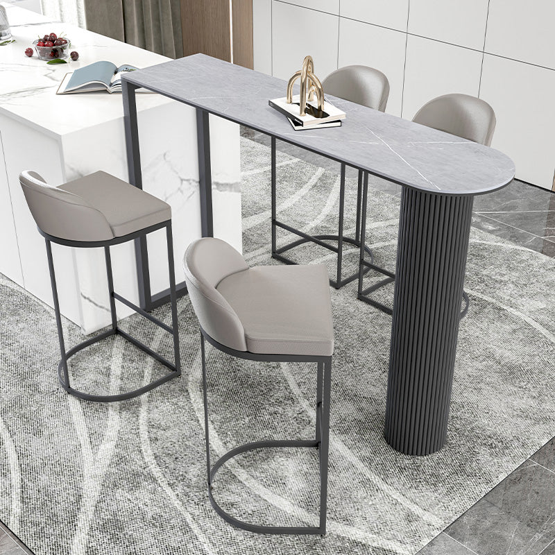 Modern 1/2/5 Pieces Bar Table Set Stone Counter Table with High Stools for Cafe 5 Pieces: Gray Table, 4 Black Stools Clearhalo 'Bar Furniture' 'furn' 'furn_home_bar_bar_sets' 'Furniture' 'Home Bars & Bar Sets' 'home_bar_bar_sets' 'Kitchen & Dining Furniture' 6826091